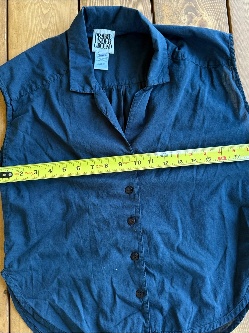 Prairie Underground Navy/teal Sleeveless Organic Cotton Button Front Blouse S - Picture 7 of 8